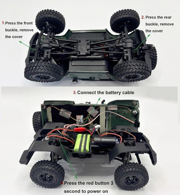 1/18 RC Crawler RC Jeep Remote Control Truck Off Road RC Rock Crawler 4x4 RTR All Terrain 370 Brushed Motor 2.4GHz Fully Proportional 3 Range Speed Upgrade Chassis Model Hobby Toy for Adult - Image 4