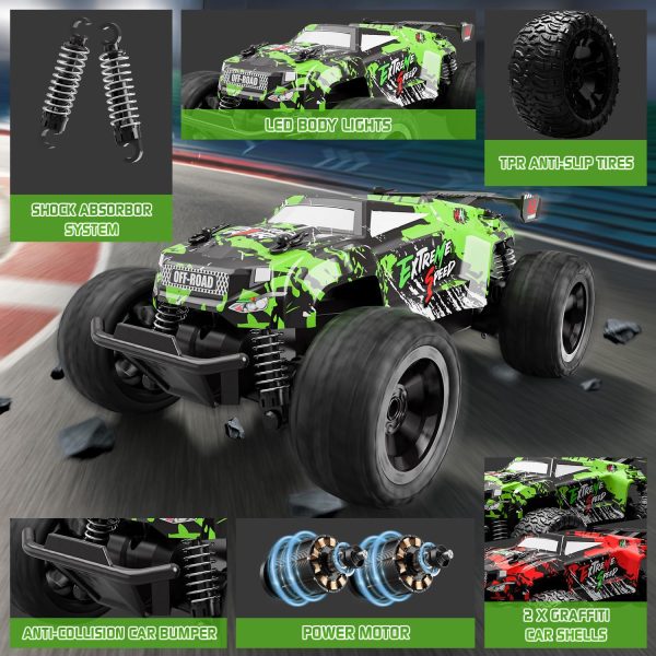 Remote Control Car for Boys 4-7, 2.4Ghz RC Monster Trucks for Boys Age 4-7 & 8-12, 1/18 20 KM/H Off-Road Remote Control Truck Toys W/ 2 Rechargeable Batteries for 40 Min Play, for Boy Girls - Image 4