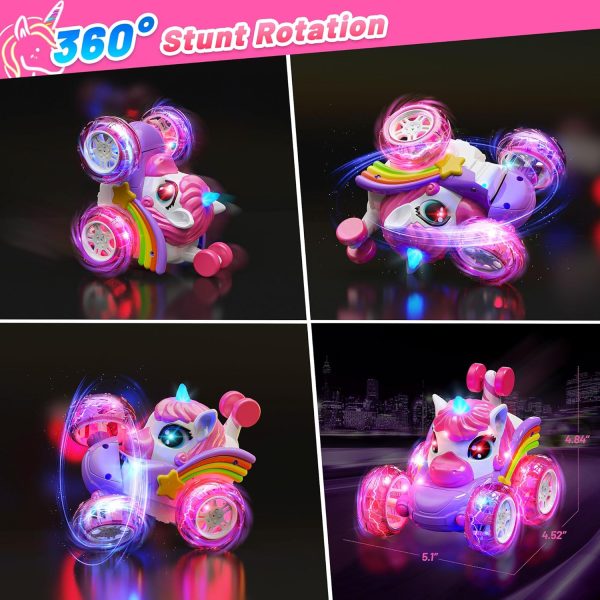 Carsky Remote Control Car RC Stunt Cars for Girl 360°Stunt Rotation 4WD Remote Cars for Kids 3-6 Double Sided RC Car with LED Lights,2.4GHz Electric Toy Car,Birthday Gift for 3 4 5 6 Year Old Girl - Image 3