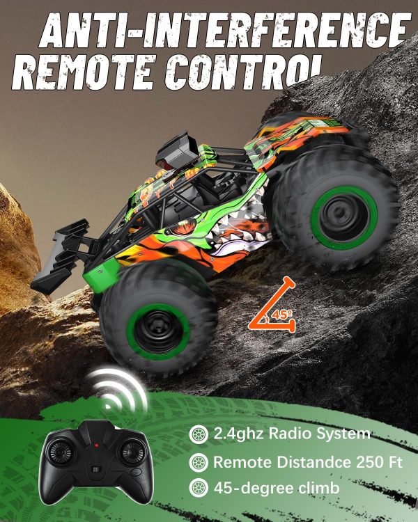 Remote Control Car, RC Truck for Boys 5-12, High Speed All Terrain Kids Toys, Monster Truck for Boys Girls, RC Truck with Car Body Lights & Headlights for Christmas Halloween Thanksgiving - Image 5