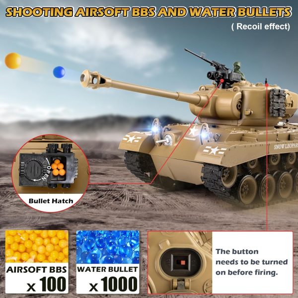 1:18 RC Tank, 2.4Ghz US M26 Pershing Remote Control Model Toys, RC Vehicle Army Tank That Shoots BBS and Water Bombs, Military Toy for Adults and Kids with Smoke, Lights, Sound and Recoil - Image 5