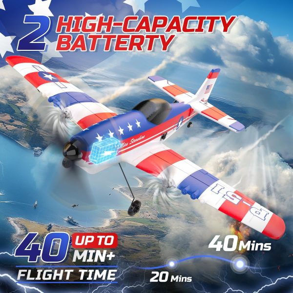 DEERC RC Plane 3 Channel P51D Mustang Remote Control Airplane Fighter Toys,2.4GHz 6-axis Gyro Stabilizer RTF Glider Aircraft Plane with 2 Batteries,Easy to Fly for Adults Kids Beginners Boys - Image 4