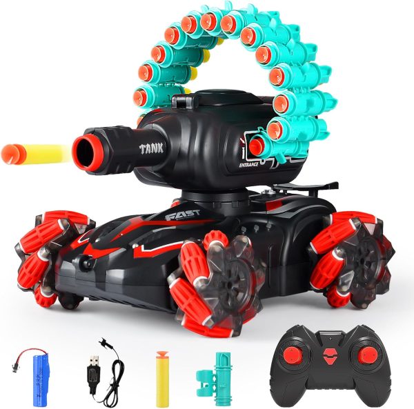 RC Car Shoot Nerf Bullet,Rc Tank That Shoots,Battle ANK with Nerf Remote Control Tank That Shoots Foam Darts-Stunts, 16 Foam Darts - Birthday Presents ForKids 7 8 9 10 11 Year Old（red） - Image 2