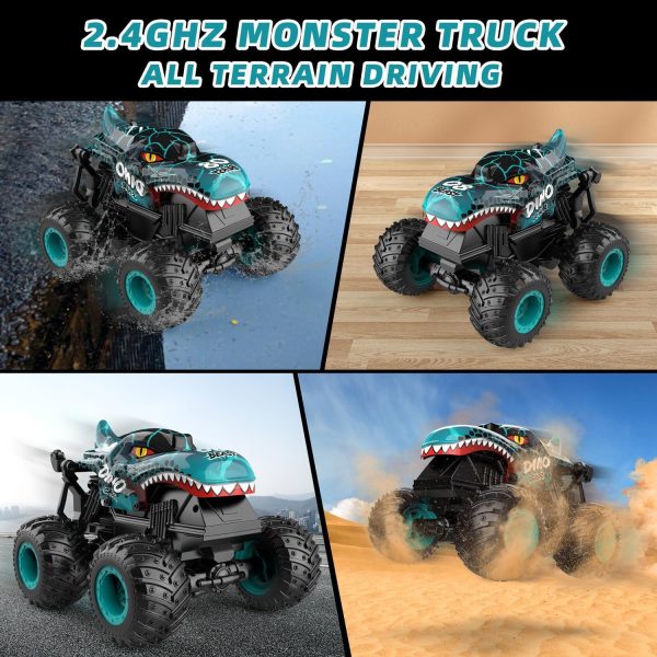 Monster Truck Toys, 2.4Ghz RC Monster Trucks for Boys, 1:20 Dinosaur RC Cars with Light & Music, Remote Control Truck with Stunt, 360° Spin, Walk Upright& Drift, Remote Control Car for Boys 4-7 - Image 7