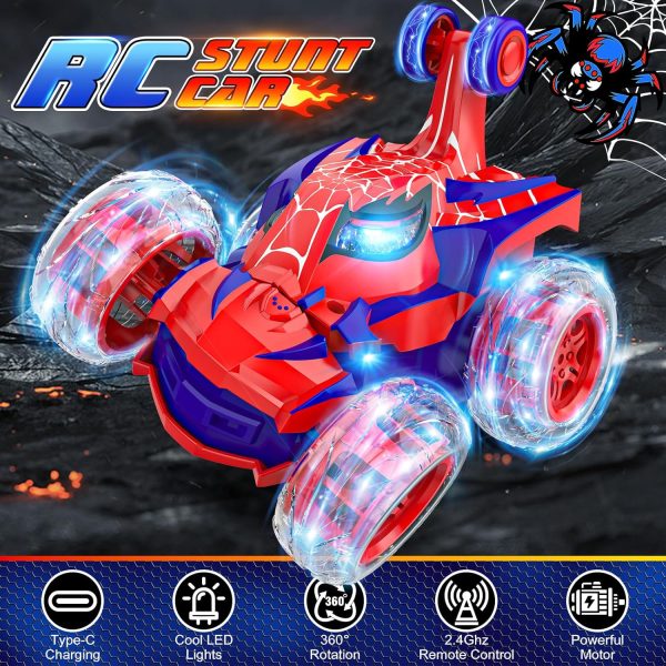 Remote Control Car Stunt RC Cars 360° Rotating with 2.4GHz Rechargeable Wheel Lights Toys Car Gift for Boys 3 4 5 6 7 8 9 10 11 12 (Red) - Image 3