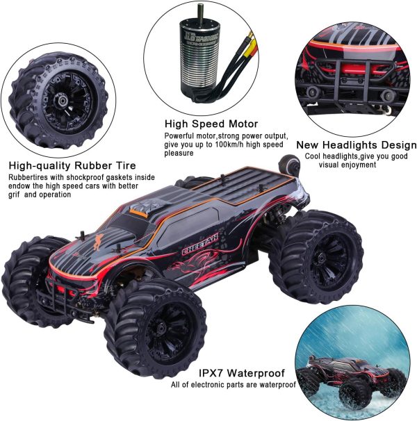 JLB Racing Cheetah 1:10 Scale RC Car Truck, 80+ KM/H High Speed RTR RC Truck, 2.4GHZ Radio Controlled Electric RC Car, 4WD 4x4 Off Road Monster Truck for Adults, IPX7 Waterproof Racing Vehicle Truck - Image 5