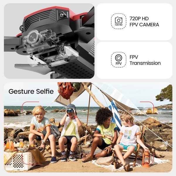 DEERC D20 Mini Drone for Kids with 720P HD FPV Camera Remote Control Toys Gifts for Boys Girls with Altitude Hold, Headless Mode, One Key Start Speed Adjustment, 3D Flips 2 Batteries, Red - Image 3