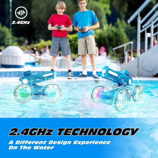 Tecnock Amphibious Remote Control Car Boat for Kids, 2.4GHz 4WD Water Squirt RC Stunt Car with LED Lights, 45-Minute Playtime, Pool Toy Gift for Boys and Girls Ages 6+ - Image 6