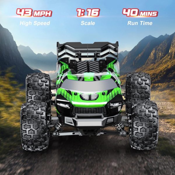 1/16 Brushless Remote Control Car, Electric 4WD RC Truck Max 43 MPH Fast RC Cars, All Terrains High Speed RC Monster Truck with Two 2S Lipo Batteries for Adults & Boys - Image 4