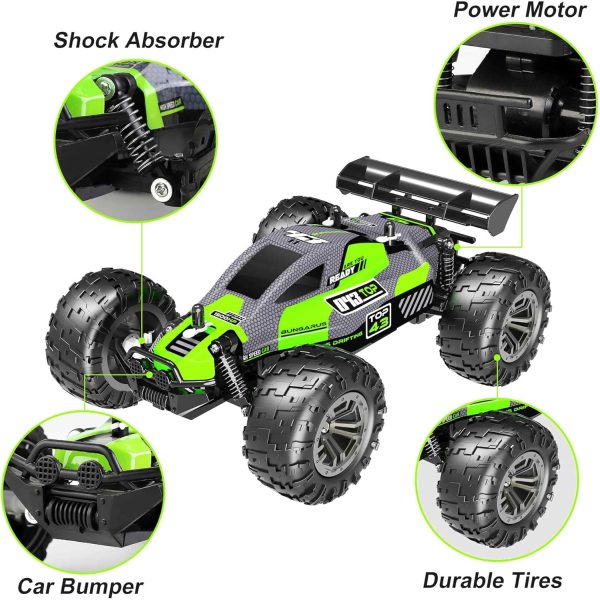 Remote Control Car,1:18 Scale 2.4GHz High Speed 20KM/H All Terrain RC Cars with 2 Rechargeable Batteries Off Road RC car for Boys Age 4-7,8-12 (Green 01) - Image 3