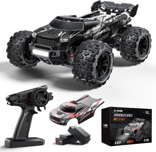 1/16 Brushless RC Cars for Adults & Boys, Fast 43 Mph, Electric 4WD High Speed RC Car, All-Road Remote Control RC Truck with Two 2S Lipo Batteries, Compatible with 3S Lipo - Image 2