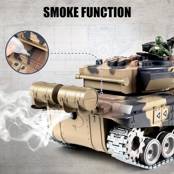 RC Tank, 1:18 Russian T-90 Metal Tracks Remote Control Model Tank Toys, 2.4Ghz Army Tank with Smoke, Sound and Light, RC Military Vehicle That Shoots BBS and Water Bullets for Adults and Kids - Image 3