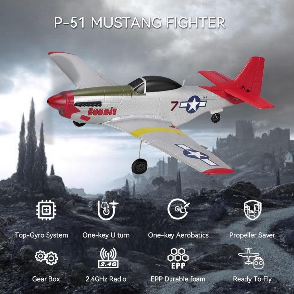 SPEEDY BEE RC Plane for Adults: P51 Mustang 4 Channel Remote Control Airplane with 3 Modes One-Key U-Turns Aerobatic RTF Kit for Beginners Kids Boy Gift Hobby - Image 4