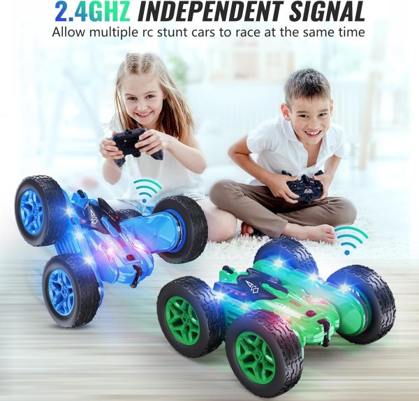 Remote Control Car, RC Cars with Strip Lights and Headlight, 2 Hours Long Battery Life, 4WD Double-Sided 360° Flips Rotating Stunt RC Car Toys, Birthday Gift for Boys Girls (Blue) - Image 4