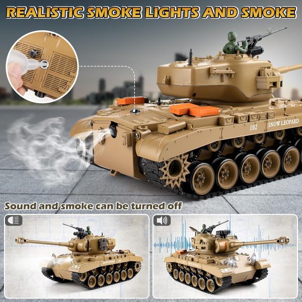 1:18 RC Tank, 2.4Ghz US M26 Pershing Remote Control Model Toys, RC Vehicle Army Tank That Shoots BBS and Water Bombs, Military Toy for Adults and Kids with Smoke, Lights, Sound and Recoil - Image 3