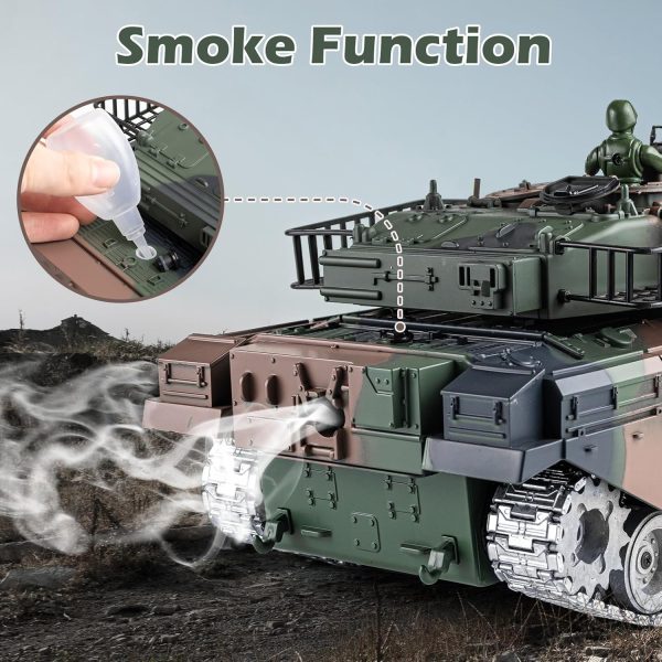 RC Tank, 1:18 Alloy Metal US M60 Remote Control Army Model Toys, 2.4Ghz RC Vehicle with Realistic Smoke, Sound and Lights, Military Tank That Shoots BBS and Water Bombs for Adults and Kids - Image 3