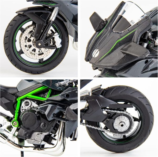 BDTCTK Compatible for 1:12 Kawasaki Ninja H2R Motorcycle Model, Model Motorcycle, Suspension and Free Roller, Toy Car, Motorcycle Collection, Gift Black - Image 4