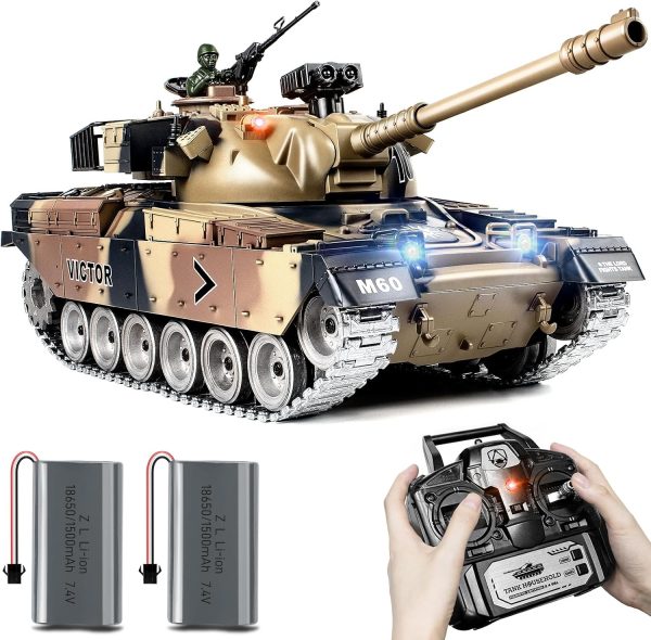 RC Tank, 1:18 Alloy Metal US M60 Remote Control Army Model Toys That Shoots BBS and Water Bombs, 2.4Ghz RC Vehicle with Smoke, Sound and Lights, Military Tank for Adults and Kids 6+ Year Old - Image 2