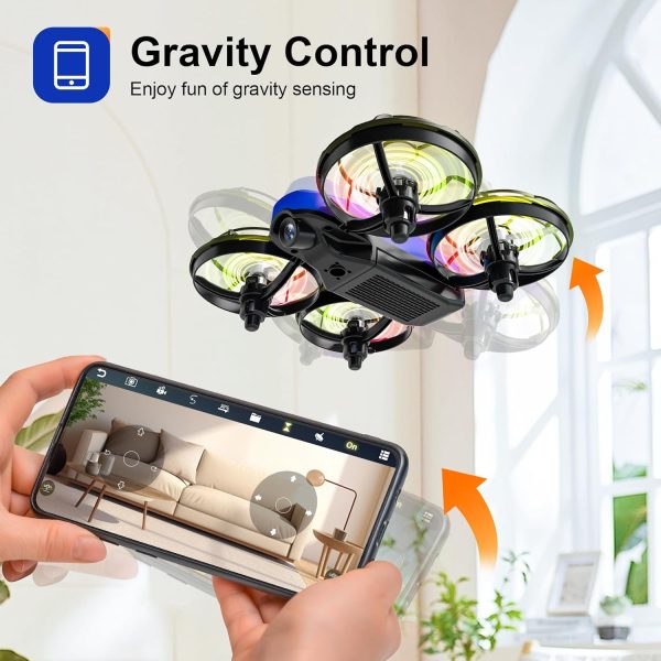 Drones for Kids with Camera,Rc Drone Indoor Small Helicopter,Birthday Gifts for Boys and Girls Beginners Friendly,Mini Quadcopter Toy With 2 Batteries,Propeller Full Protect,Altitude Hold,4 Colourful Light - Image 6