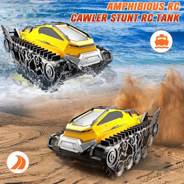 Fistone Amphibious Remote Control Car, 2.4Ghz All-Terrain Remote Control Truck with Gesture Sensing, 360° Rotating RC Tank Crawler Waterproof Off-Road RC Car, RC Boat for Kids Boys - Image 6