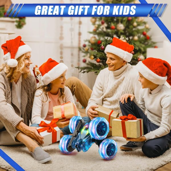 Remote Control Car,Rechargeable Fast Direct Charging RC Cars for Kids with Colorful Light,Double-Sided 360° Rotating RC Stunt Car 4WD RC Truck Car Toys for Ages 5-7 Gift for Boys Girls Ages 8-12 Blue - Image 6