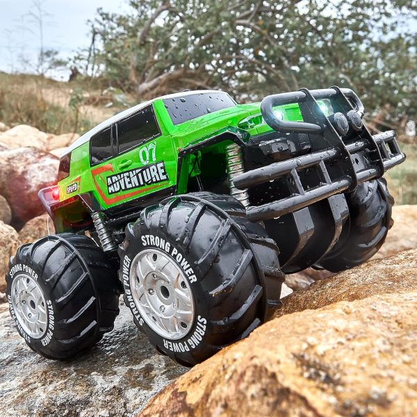 Ruko 1601AMP2 Amphibious Remote Control Car, 1:10 RC Car Toys for Boys, IPX6 Waterproof Monster Truck with Lights for All Terrain, 2 Rechargeable Batteries, Gifts for Kids (Green) - Image 7