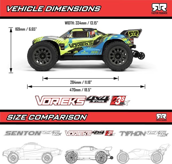 ARRMA RC Truck 1/10 VORTEKS 4X4 223S BLX BRUSHLESS Stadium Truck RTR (Battery and Charger Not Included) with DSC, Teal, ARA4305V4T2 - Image 11