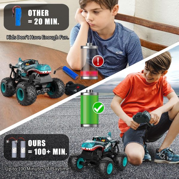 Monster Truck Toys, 2.4Ghz RC Monster Trucks for Boys, 1:20 Dinosaur RC Cars with Light & Music, Remote Control Truck with Stunt, 360° Spin, Walk Upright& Drift, Remote Control Car for Boys 4-7 - Image 6