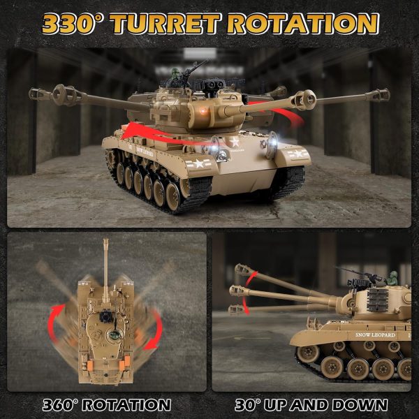 1:18 RC Tank, 2.4Ghz US M26 Pershing Remote Control Model Toys, RC Vehicle Army Tank That Shoots BBS and Water Bombs, Military Toy for Adults and Kids with Smoke, Lights, Sound and Recoil - Image 4