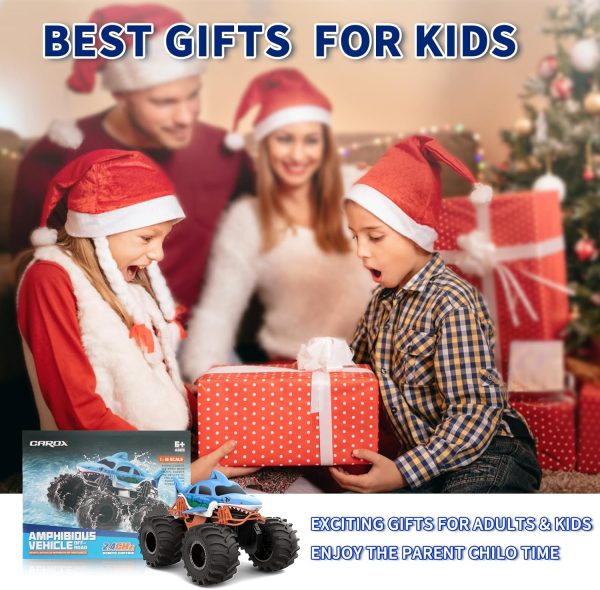 Shark RC Monster Truck for Kids, 1:18 Scale 4WD Shark Monster Car Toys, 2.4GHz All Terrain Amphibious Remote Control Car for Boys and Girls Ages 6-12+ - Image 7