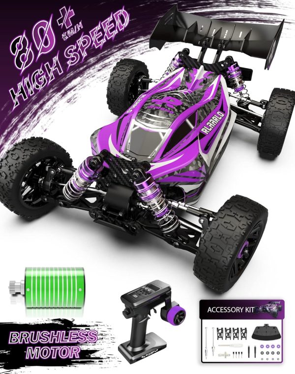 RIAARIO 1:14 RTR Brushless Fast RC Cars for Adults, Max 63mph Hobby RC Truck, 4X4 Remote Control Car for Boys with Carbon Fiber Chassis & Metal Gear, Oil Filled Shocks Electric Vehicle Buggy for Kids - Image 2