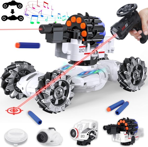 4 Head RC Tank Cars That Shoots Nerf Bullets, Bubble, Spray, Nerf Tank Remote Control Car for Boys 6 7 8 9 10 11 12 Year Old, RC Stunt Car Chase Light Control, LED Light, Music, Kids Toy Gift - Image 2