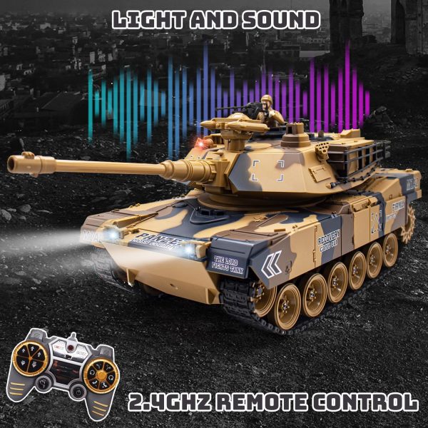 US-M1A2 RC Tank 1/18 Remote Control Tank That Shoots BBS, RC Tanks 23 Channel Full Function with Rotating Turret Lights, Sound, Smoke, RC Military Vehicles Toys for Kids & Adults - Image 3