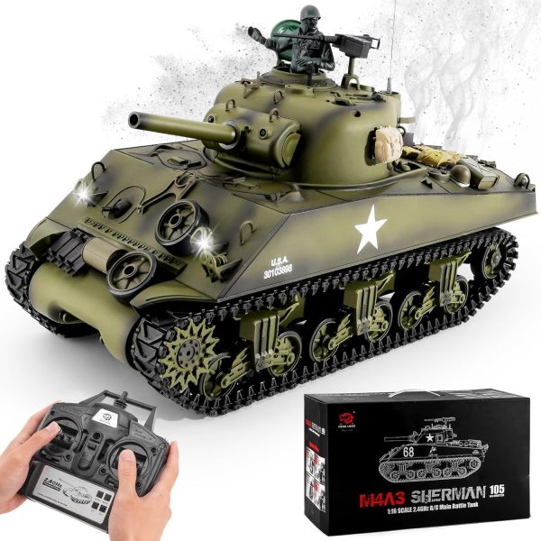 RC Tank Henglong US M4A3 Sherman Medium Tank, 1/16 Remote Control Main Battle Tank 2.4ghz Vehicles Model with Sound & Light for Ages 14+ - Image 2