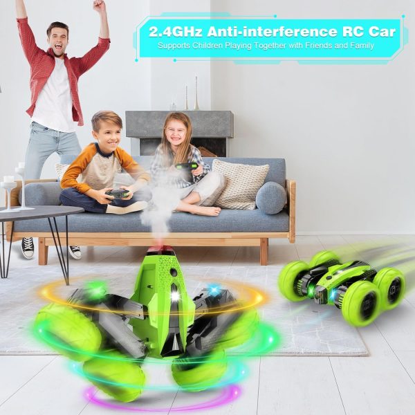 Remote Control Car, RC Stunt Car, 2.4Ghz Double Sided 360° Rotating Remote Control Truck with Headlights, 4 Wheel Drive, Cool Spray Patterns Music for Boys Girls Age 6 7 8 9 10 11 Year Old - Image 7