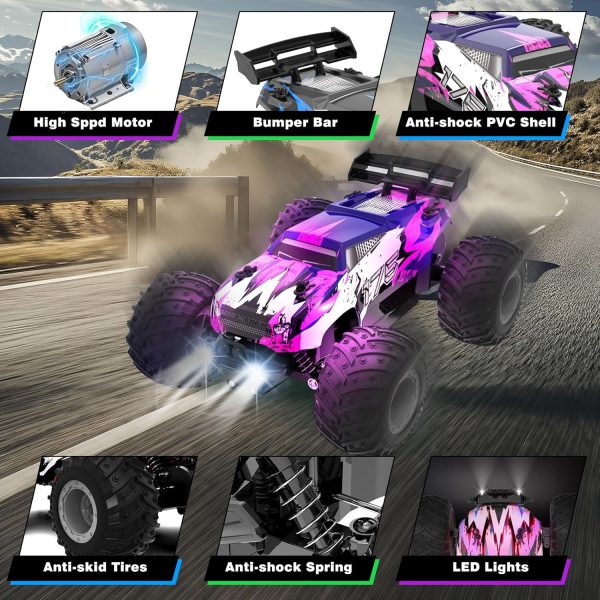 Sjpzwcrl Remote Control Car Toy Truck: - Hand Controlled Monster Truck Toys RC Car Electric Rock Crawler RC Truck with Headlights and Colorful Toy Cars Body Lights for Boy Kids - Image 7