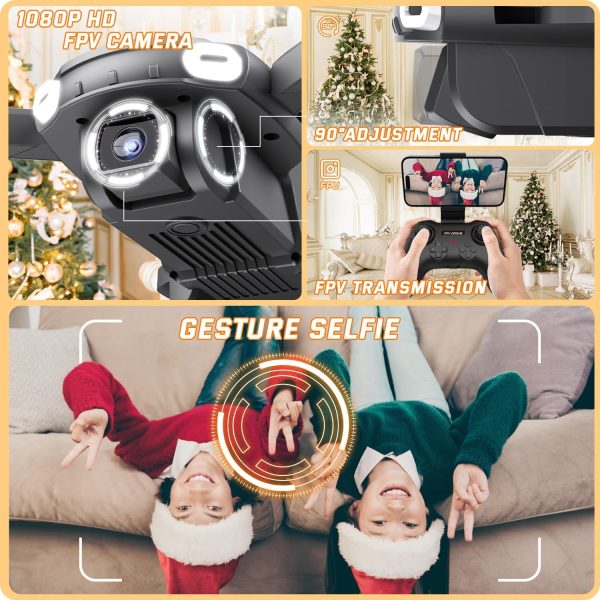 Mini Drone with Camera for Kids Beginners - Remote Control Helicopter Toys Gifts for Boys Girls, 1080P HD FPV RC Drones Support 2 Batteries, One Key Start/land, Gesture Selfie for Entertainment, Black - Image 3