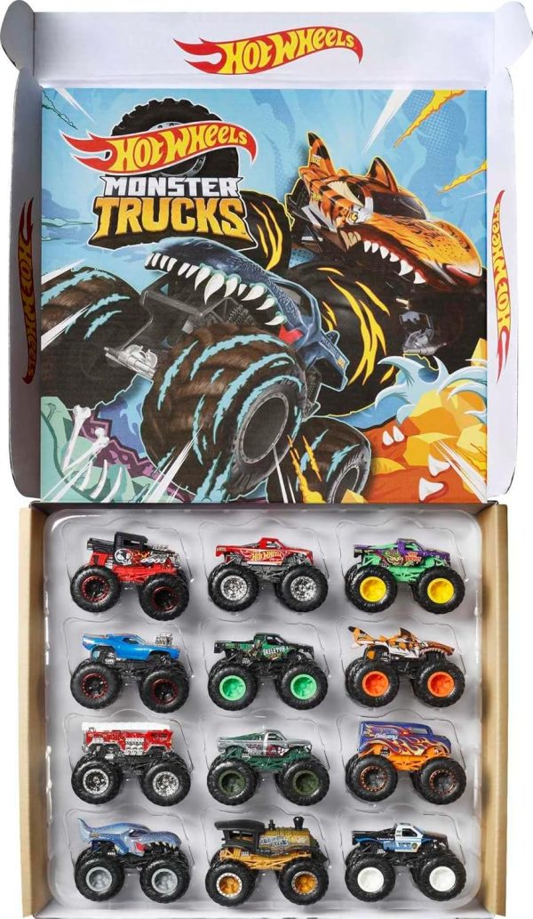 Hot Wheels Monster Trucks Toy Truck 12-Pack, Set of 12 Die-Cast 1:64 Scale Vehicles, For Kids & Collectors (Styles May Vary) (Amazon Exclusive) - Image 2