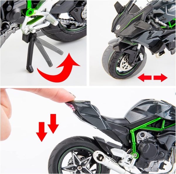 BDTCTK Compatible for 1:12 Kawasaki Ninja H2R Motorcycle Model, Model Motorcycle, Suspension and Free Roller, Toy Car, Motorcycle Collection, Gift Black - Image 5