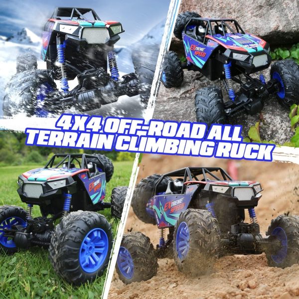 DE60 Large 1:8 Scale Upgraded RC Cars Remote Control Car for Adults Boys, Off Road Monster Truck with Realistic Sound, 2.4Ghz 4WD Rock Crawler Toy All Terrain Climbing, 2 Batteries for 80 Min Play - Image 7