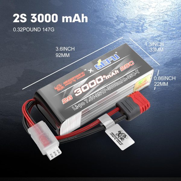 MEW4 2S3000 RC Car Upgrade 7.4V 2S 3000 mAh 25C Large Capacity LiPo Battery with USB Charger Accessories for All 1/14, 1/16 Scale - Image 4