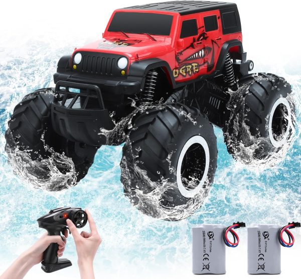 RC Trucks 4x4 Offroad Waterproof - 2.4 GHz Amphibious Remote Control Car Toys for Boys 4-7, Remote Control Monster Truck, Beach Lake Pool Toys, Remote Control Boat Birthday Gifts for Kids - Image 2