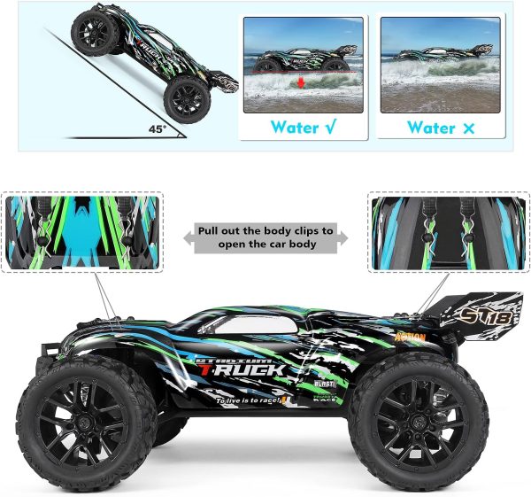 HAIBOXING RC Cars Hailstorm, 36+KM/H High Speed 4WD 1:18 Scale Waterproof Truggy Remote Control Off Road Monster Truck with Two Rechargeable Batteries, All Terrain Toys for Kids and Adult - Image 5