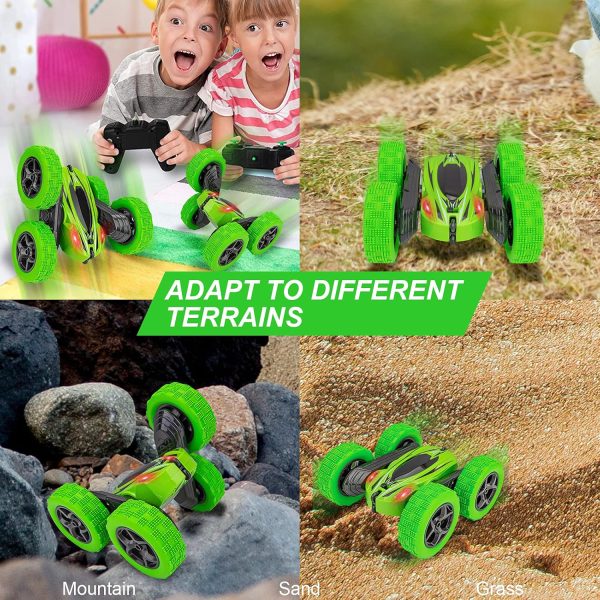 2 Pack Remote Control Car, 2.4Ghz High Speed Rock Crawler Vehicle, RC Stunt Car, 360 Rotating 4WD Off Road Double Sided, Tumbling Rc Car Toys for Boys and Girls with 4 Rechargeable Battery (Pattern 1) - Image 7