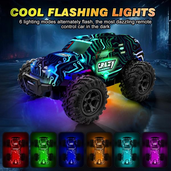 BLUEJAY Remote-Control-Car, 2.4GHz High Speed Rc Cars Truck, Offroad Monster Hobby Racing Car with LED Colorful Bodylight and Rechargeable Battery, Car Toy Gifts 3 4 5 6 7 8 Year Old Boys Girls Kids - Image 4