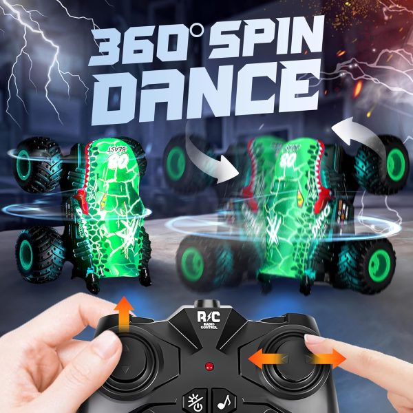 BEZGAR Monster Truck Toys - Remote Control Monster Truck with Light & Music, Dinosaur Toys for Kids, 1:20 Scale RC Truck with 360° Spins and Drifting, Remote Control Car for Boys 4-7 - Image 4