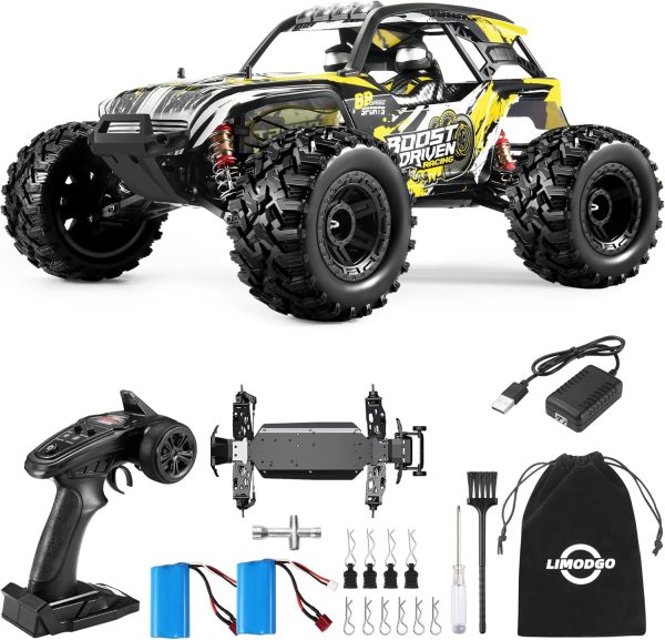 1:10 Large Brush RC Car for Adults, Fast Remote Control Car, 28+ MPH Rc Hobby Truck with Headlights, All Terrain 2.4Ghz Electric Hobby Rc Cars, 4WD Off Road Monster Truck for Adults - Yellow - Image 2