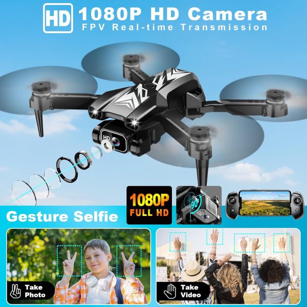 Mini Drone with Camera for Kids Adults-1080P FPV Camera Foldable Drone with Stable Altitude Hold, Gestures Selfie, Waypoint Fly, Auto-Follow, 3D Flip, One Key Start, 3 Speeds, 2 Batteries - Image 3