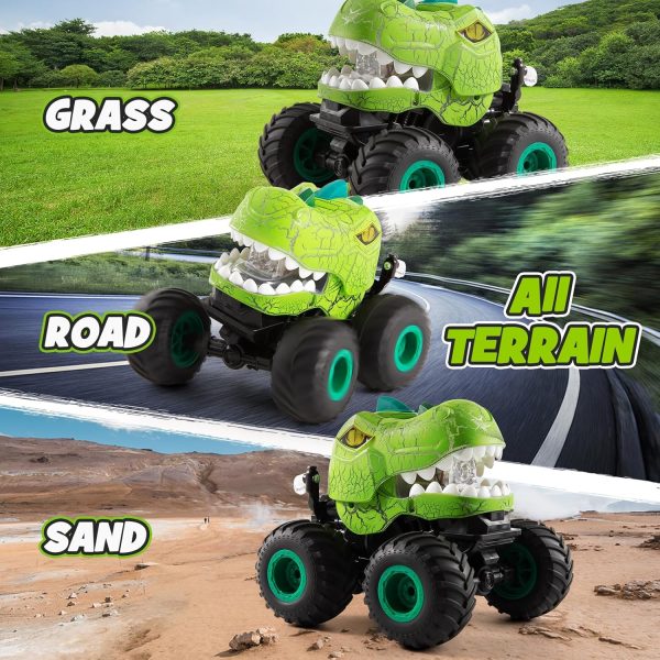 Monster Truck Toys with Spray & Light Dinosaur Remote Control Car 360° Rotating RC Cars All Terrain for Remote Control Car for Kids,Monster Trucks for Boys Age 4-7 - Image 6