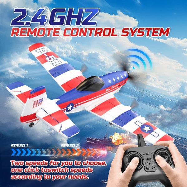 DEERC RC Plane 3 Channel P51D Mustang Remote Control Airplane Fighter Toys,2.4GHz 6-axis Gyro Stabilizer RTF Glider Aircraft Plane with 2 Batteries,Easy to Fly for Adults Kids Beginners Boys - Image 6